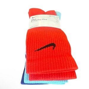 Nike Everyday Plus Cushioned Crew Socks Red Blue Light Blue Unisex Large